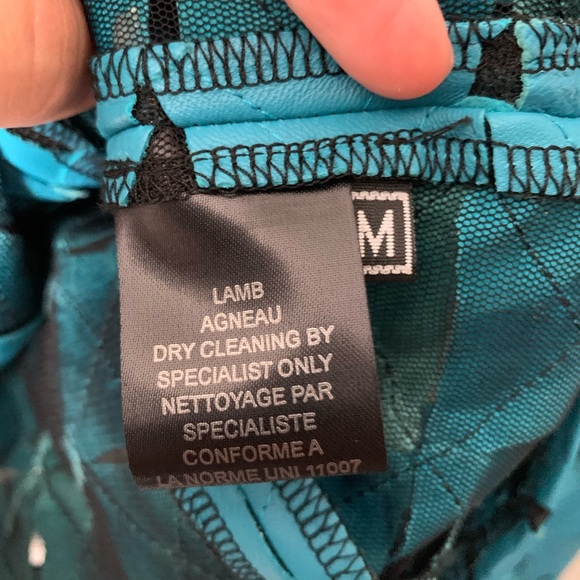 Women’s Akhesa Black Mesh Blue Leather Fitted Moto Jacket SZ M - Picture 7 of 8